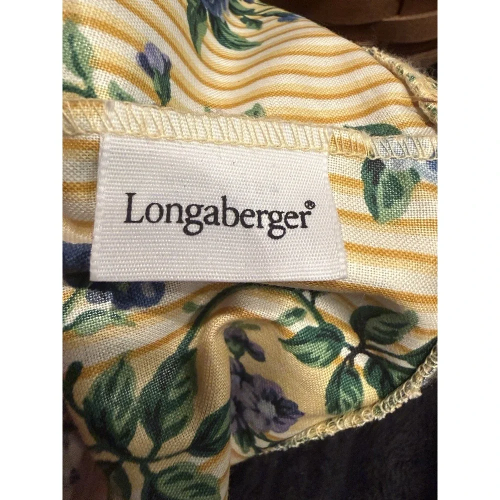 LongabergerBasket with Floral Liner Leather Handles‎ Vintage 1986 Signed
